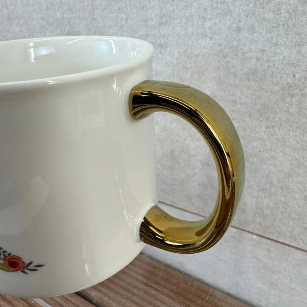 Opalhouse Floral Monogram K Porcelain Coffee Mug Gold Handle White 3.75in - Picture 2 of 7